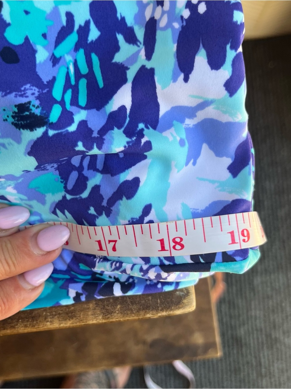 L.L. Bean BeanSport High-Neck Tankini Top - Blue/Teal Abstract Floral SZ 18 - Picture 3 of 6